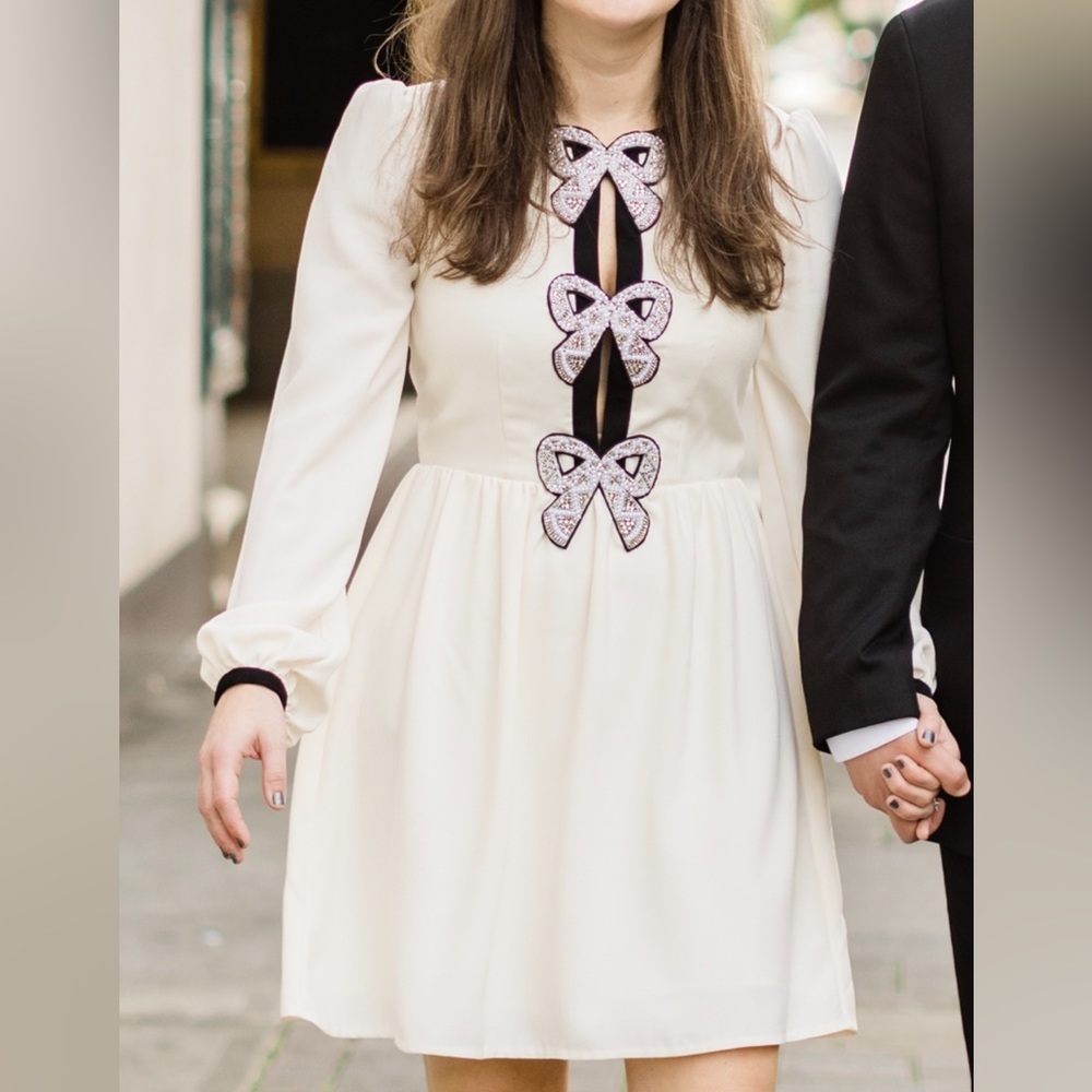 Saloni Camille Cream Bow Dress